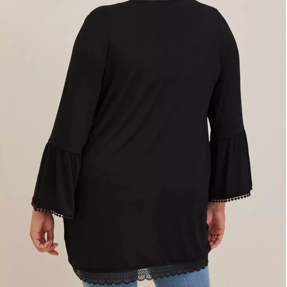 Torrid Super Soft Cardigan Lace Trim Ruffle 3/4 Sleeve Open Front Black Plus 4X - Picture 4 of 9